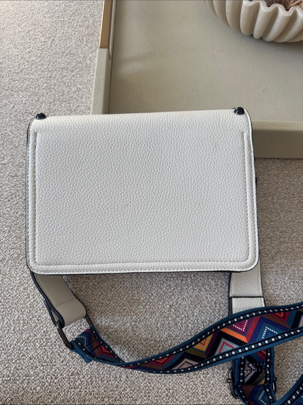 White Leather Stud-Trim Crossbody Bag - Picture 2 of 4